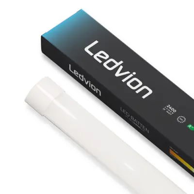 Close-up of a white LED tube light with a protective casing and a connector at one end, designed for energy-efficient indoor lighting.